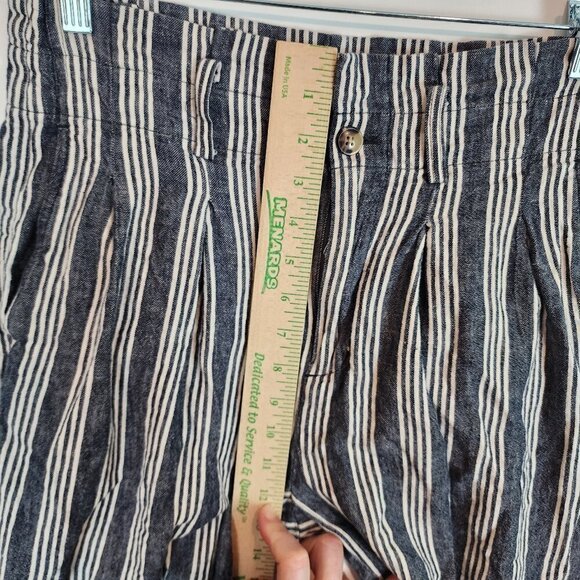 Madewell Linen Cotton Blend Paperbag Pants High Rise Blue Railroad Stripe Pant 4 - Picture 12 of 13